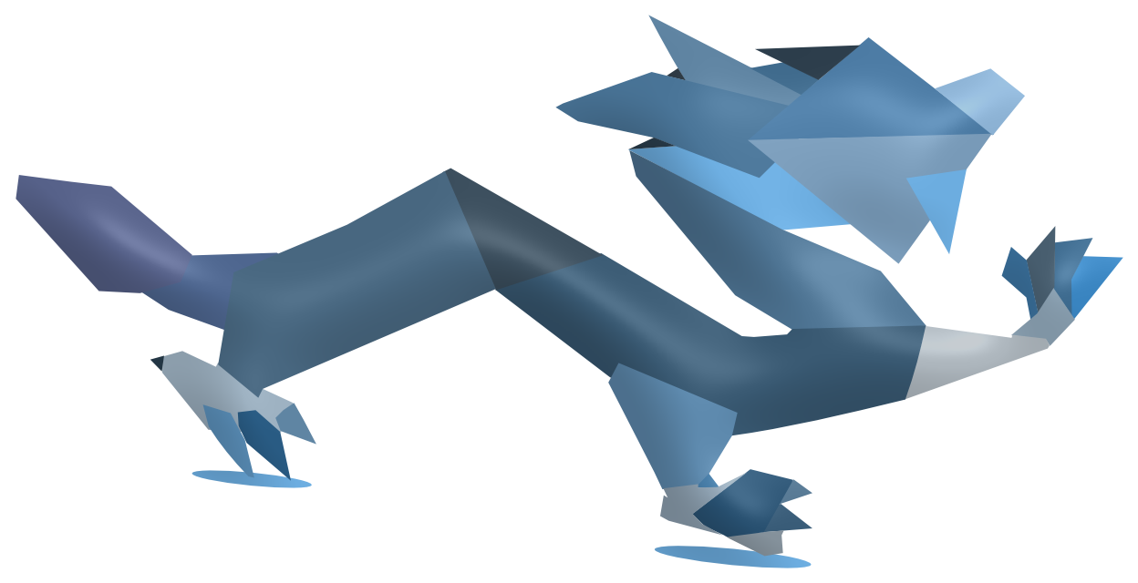 The Geelen dragon — polygonal, in blues.